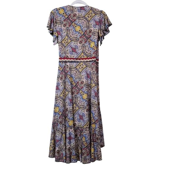 BCBGMaxAzria Printed Midi Wrap Dress High Low Flutter Sleeves - Picture 2 of 10